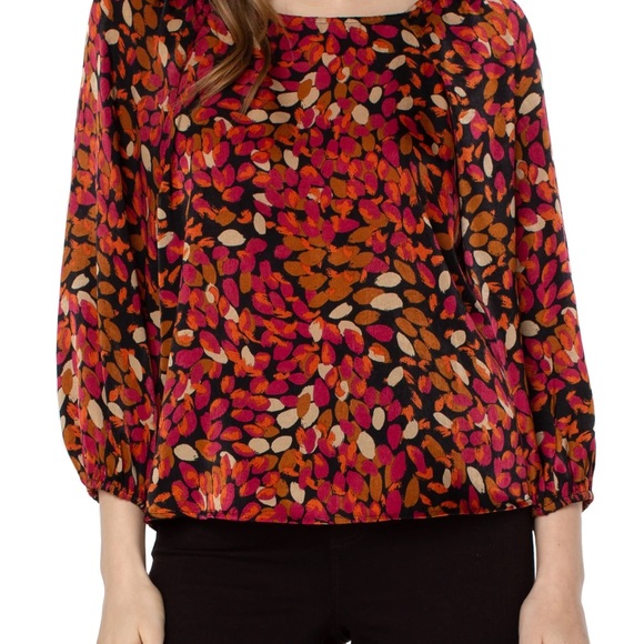 NWT Liverpool Jeans Autumn Petals 3/4 Puff Sleeve Square Neck Blouse Size PS - Picture 13 of 13